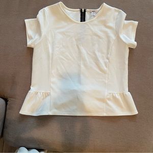 Bar III, slight pemplum top, office look, short sleeve, white